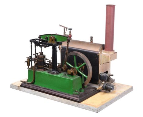 A Stuart Turner live steam plant, comprising of a Stuart Turner standard beam engine, the beam supported on central turned co