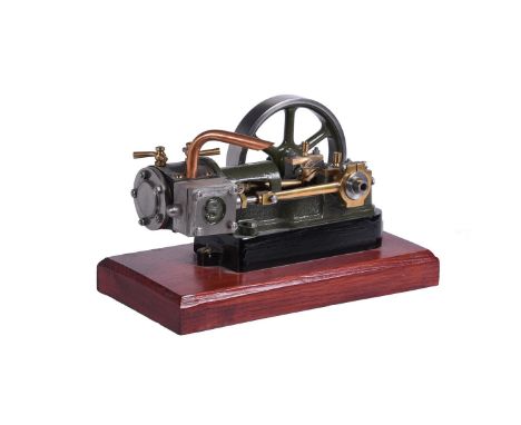 A well-engineered model of a Stuart Turner 10H horizontal live steam engine, having single cylinder 3/4 inch stroke by 3/4 in