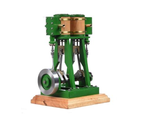 A model of a twin simple vertical marine steam engine, built by Mr D Russell of Frazerburgh from his own designs. Having two 
