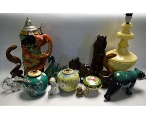 Ceramics - various Royal Worcester, Limoges La Reine porcelain, carved wood & resin models, glass animals, German stein, etc