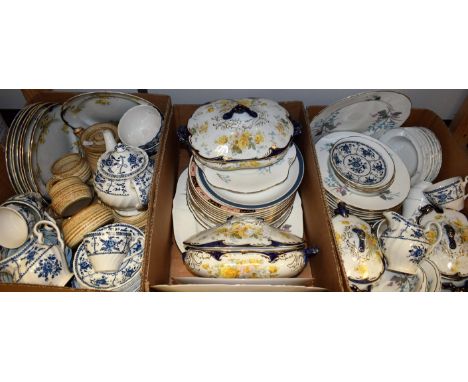 Ceramics - a Johnson Bros tea set for six comprising teapot, cream jug, sugar bowl, side plates, cups and saucers; another, s