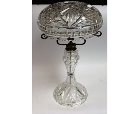 A mid-20th century cut crystal table lamp and shade, approx. 45cm in height, 29cm diameter, silver plated supports