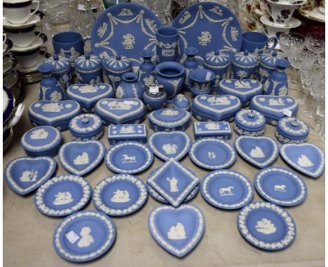 Ceramics - Wedgwood Jasperware including vases, boxes, jars, trinket dishes, plates, tankards, etc, qty  