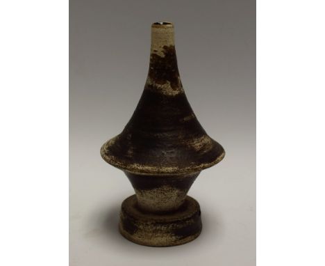 A Studio Pottery ovoid vase, in the manner of Hans Coper (1920 - 1981), inverted flaring body, disc-shaped waist, circular pl