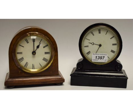 An ebonised Brevete mantel clock; another, mahogany cased (2)