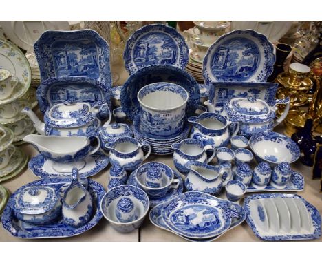 Ceramics - Spode Italian blue and white tableware including teapots, jugs, salad plates, side plates, dessert bowls, serving 