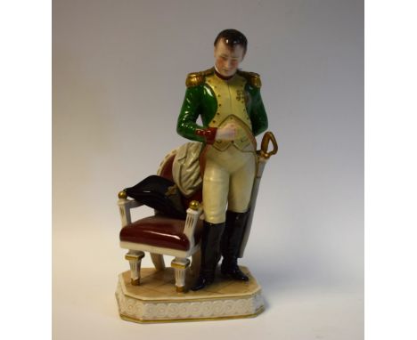 A continental ceramic figure of Napoleon, underglaze blue crowned K mark, 23.5cm high