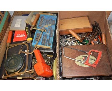 Tools - a pair of metal sheers, by Tool & Steel Co Ltd, Sheffield; other pairs; a wrench; others; lenses; precision tools; sc