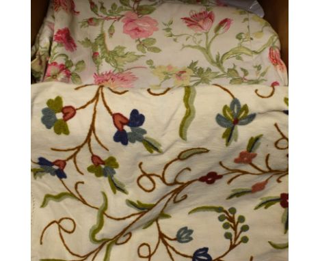 Textiles - large hand embroidered crewel work panel; Laura Ashley floral bed cover (2)