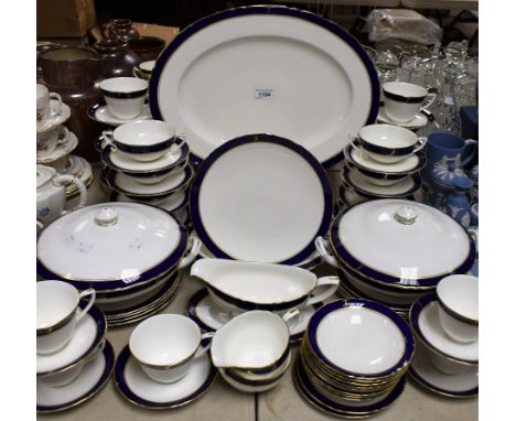 A Royal Worcester Cavendish Blue part dinner and tea service comprising dinner plates, salad plates, side plates, vegetable d