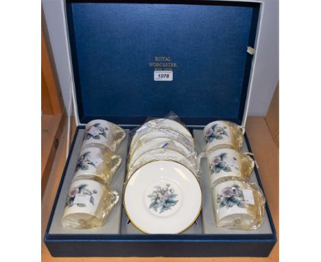 A Royal Worcester Woodland pattern set of six coffee cans and saucers, boxed