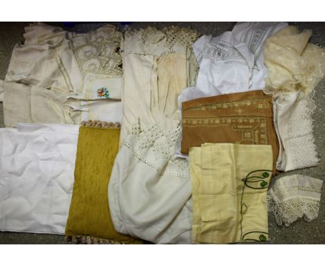 Textiles - table and bed linen, embroidered and lace trimmed table cloths, etc