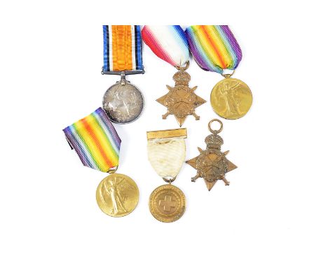 A group of six WWI medals, comprising two Victory, awarded to 890776 DVR. A.B. ALLUM R.A and G-17207 PTE. H.D STEVENS R.SUSS.