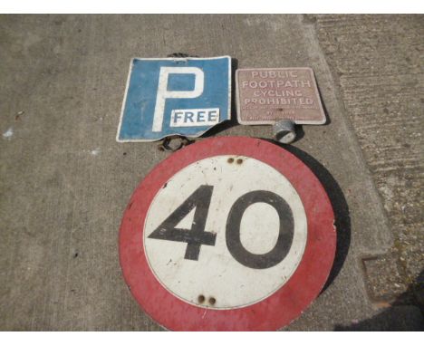 Original Road Signs, all alloy including  a West Sussex County Council post notice Public Footpath Cycling Prohibited of squa