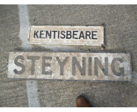 Original Kentisbeare and Steyning Signs, a cast iron double sided finger post sign Kentisbeare, together with an alloy villag