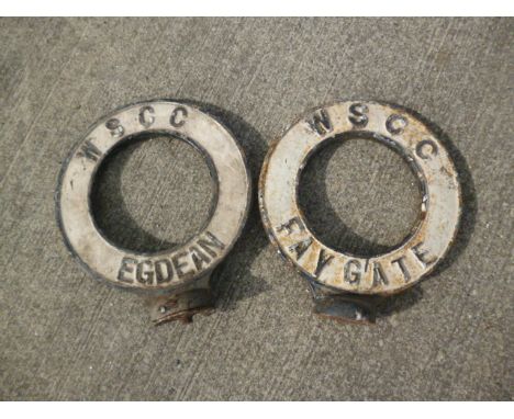 Original Finger Post Circular Village Name Signs, two cast iron WSCC pierced circular signs Egdean and Faygate, 59cm high Dia