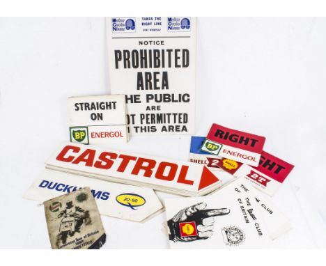 Vintage Scooter Rally Signage, various card signs, including Castrol double sided Direction signs (15), smaller Duckhams exam