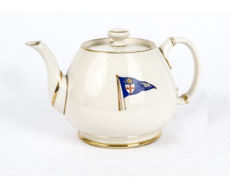 Royal Yacht Club Macintyre Teapot, a pottery teapot, by Macintyre Burslem with gilt detail and burgee (flag) of the Royal Yac