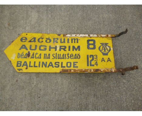AA Republic of Ireland Aughrim/Ballinasloe Sign, an enamel yellow and black double sided direction sign inscribed Aughrim 8 B