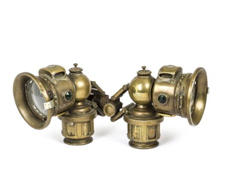 Lucas King of the Road Lamps, Carbide Motorcycle lamps, made in Brass, one needs attention, F-G (2) 
