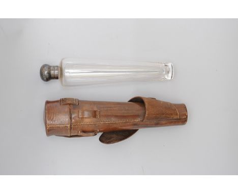 A late 19th Century silver-mounted Glass Hunting Flask,  Birmingham, 1899, in brown leather case, 230mm long, G 