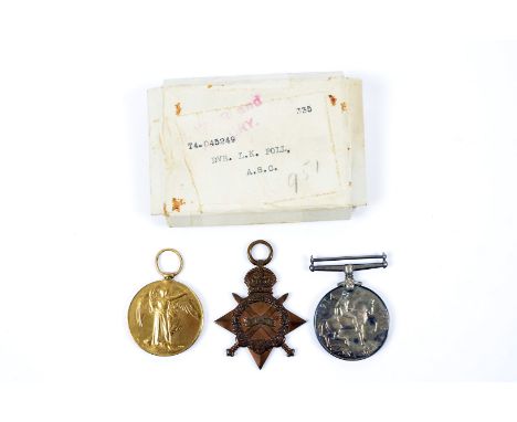 A WWI Army Service Corps Trio, Victory, War and 1914-15 Star, awarded to T4-045249 DVR. L. K. POLL A.S.C, complete with ribbo