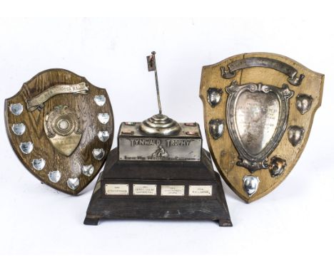 1960s/70s Isle of Man Electric Scooter Rally Trophies, an Isle of Man Scooter Association Tynwald Trophy of stepped oak const