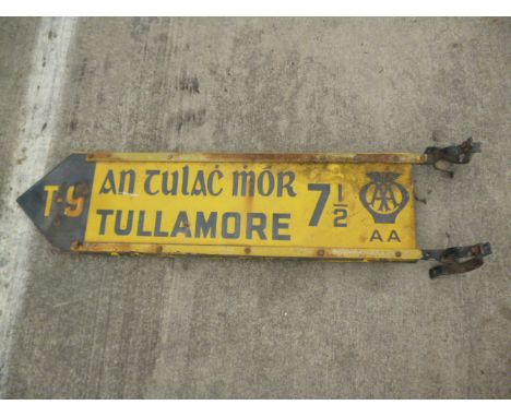 AA Republic of Ireland Tullamore Sign, an enamel yellow and black double sided direction sign inscribed Tullamore in Gaelic a