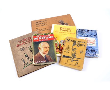 A small collection of Lord Baden-Powell related books, comprising Scouting for Boys, The Adventures of Baden-Powell by Geoffr