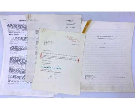 Yehudi Menuhin (1916-1999). Autograph. A typed draft signed with manuscript revisions, plus related correspondence, housed in