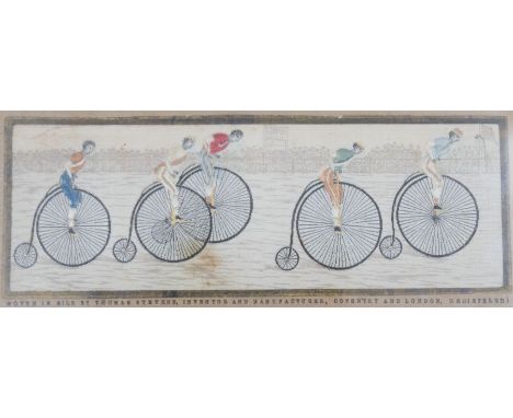 Stevengraph. The Last Lap, depicting a cycling race, woven in silk by Thomas Stevens, original captioned mount, framed &amp; 
