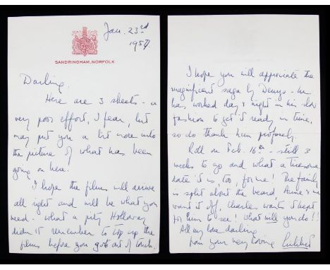 HM Queen Elizabeth II (1926-2022). An important autograph letter signed to her husband, Prince Philip, 23 January 1954, 'Darl