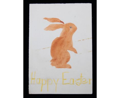 HM King Charles III. An original stencil-painted rabbit produced by a very young Charles, c. 1953-54 [approximately five year