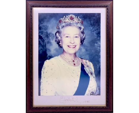 HM Queen Elizabeth II (1926-2022). Autograph. A photographic portrait by Terry O'Neill (1938-2019), signed to the mount, 'Eli