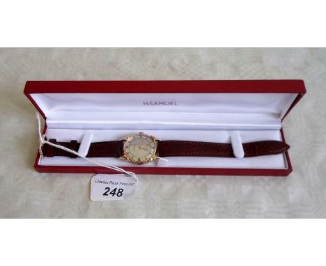 A 14ct gold cased Jaeger Lecoultre wristwatch, knotted lugs model, movement no. 1136746 (dating the watch to 1956), 17 jewel 