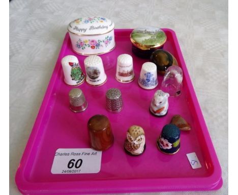 A commemorative enamel pill box, marking Queen Elizabeth II 60th Birthday, together with a Coalport ceramic trinket box and a
