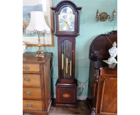 A reproduction longcase clock, the silvered and brass dial having moonphase aperture, 179cm.