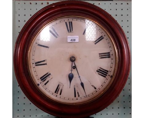 A mahogany cased circular school clock, the enamel dial bearing Roman numerals, 40cm diameter.