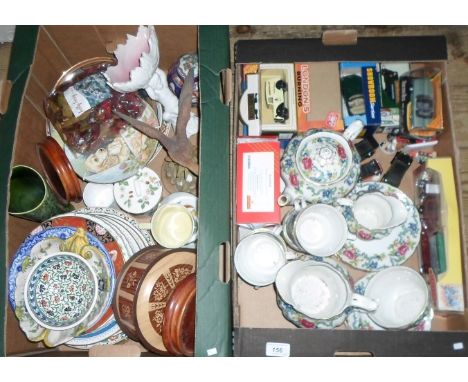 Two boxes containing a quantity of decorative ceramics, to include: a Booth's part-tea service, collector's plates and other 