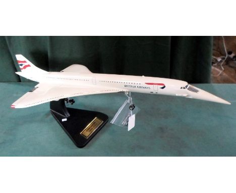 A Bravo Delta model of Concorde, mounted on bespoke display stand, the aircraft in British Airways livery, 59cm.