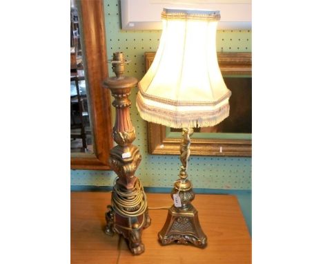 A gilt metal figural table lamp, together with another table lamp.
