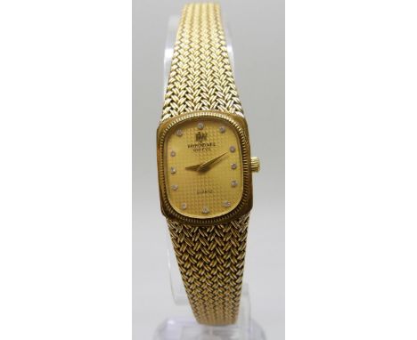 A lady's gold plated Raymond Weil bracelet watch, with pouch