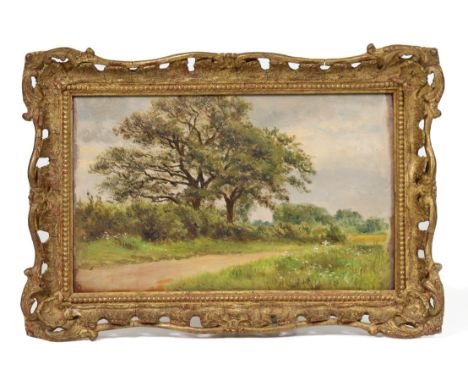 ROBERT GALLON (1845-1925). A sketch in oil titled: “At Kingsbury” &amp; dated 4th June 1918; panel: 8” x 12¾”; inscribed vers