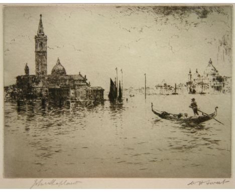 SWEET, Walter Henry/SHAPLAND, John. A black &amp; white etching of a Venetian lagoon scene, signed by both in pencil to lower