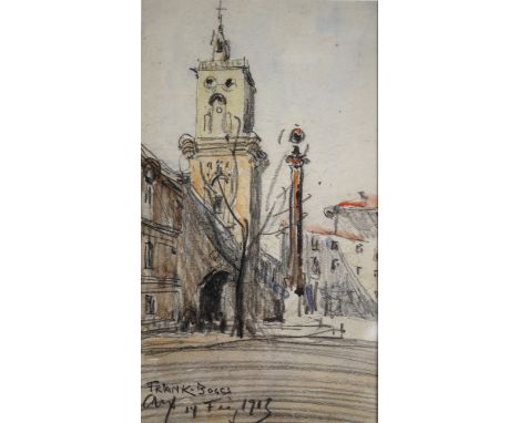 FRANK MYERS BOGGS (1855-1926). A charcoal &amp; wash study of a bell tower in Aix en Provence. Signed, inscribed, &amp; dated