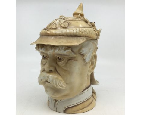 WW1 Imperial German .5L Beer Stein in the form of the head of General Erich Ludendorff wearing a Picklehaube helmet. No maker