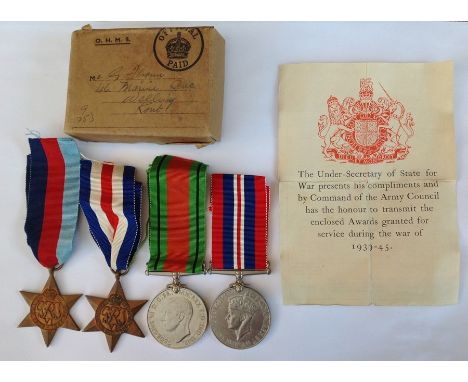 WW2 British Army Medal Group to a Mr G Flynn, comprising of 1939-45 Star, France &amp; Germany Star, Defence Medal and War Me