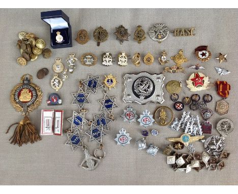 WW2 British cap badges, RASC shoulder title, post war Staybrite cap badges, enamel RAFA lapel badges, Current issue Veterans 