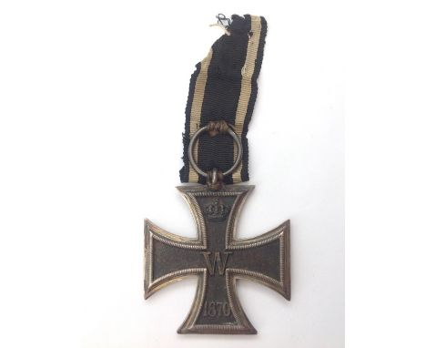 Imperial German Eisernes Kreuz 2. Klasse&nbsp;Iron Cross 2nd class 1870. Sewn to a small length of ribbon. No makers mark to 