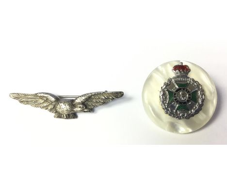 WW2 British RAF Sweetheart Brooch, pin backed, no makers mark, 50mm in length. Along with a post war Queens Crown Rifle Briga